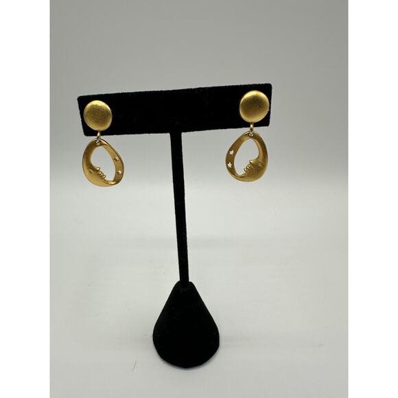 Liz Claiborne Jewelry - 1980s Liz Claiborne LCI Celestial Satin Gold Earrings